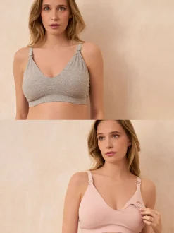 Beha's|Loungewear*Seraphine - Bamboo Soft Seamless Maternity & Nursing Bra 2 Pack Grijs en poederroze