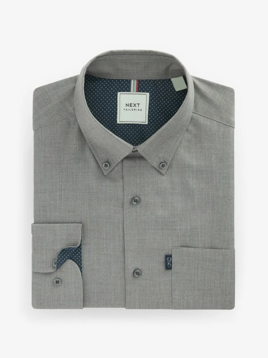 Formele Overhemden|Shirts|Next Grijs gemêleerd - Normale Pasvorm - Gemakkelijk te strijken Oxford overhemd met doorlopende knopen