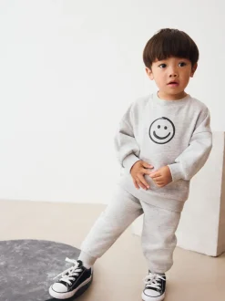 Sets En Combisets|Truien En Breisels|Next - Printed Crew Neck Sweat Top & Joggers Set (3mths-7yrs) Grijs gemêleerd