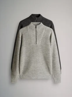 Gebreide Kleding|The Set - 2 Pack Quarter Zip Neck Jumpers Grijs gemêleerd
