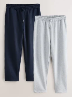 Joggingbroeken|Next - Straight Fit Brushback Heavyweight 2 Pack Joggers Grijs gemêleerd/marineblauw