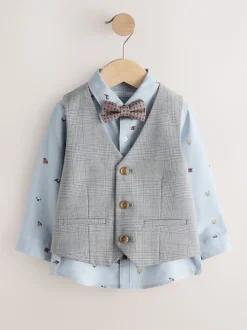 Kostuums En Herenvesten*Next Grijs geruit - Waistcoat Shirt and Bow Tie Set (3mths-9yrs)