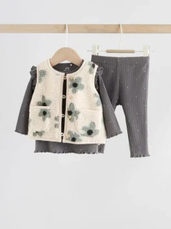 Tops|Sets En Combisets*Next - Babyset van top met Lange mouwen en Leggings met Bodywarmer 3 -delig (0mnd -2jr) Grijs met bloemen