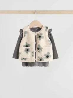 Tops|Sets En Combisets*Next - Babyset van top met Lange mouwen en Leggings met Bodywarmer 3 -delig (0mnd -2jr) Grijs met bloemen
