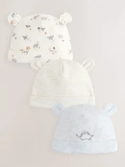 Mutsjes En Antikrabwantjes|Mutsen, Handschoenen En Sjaals*Next Grijs met dinoprint - Baby Beanie Mutsen 3 Set (0-18mnd)