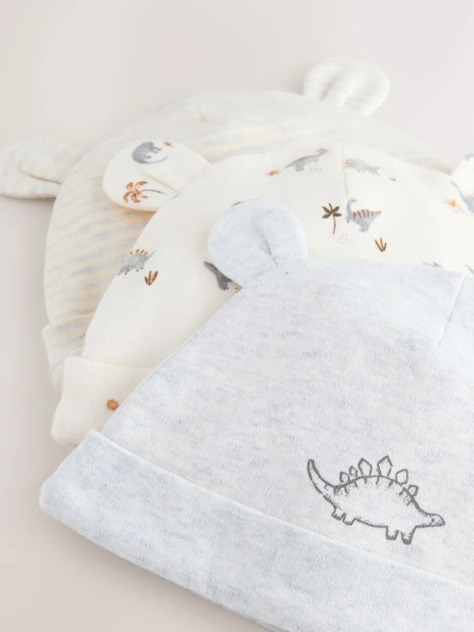 Mutsjes En Antikrabwantjes|Mutsen, Handschoenen En Sjaals*Next Grijs met dinoprint - Baby Beanie Mutsen 3 Set (0-18mnd)