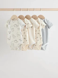 Rompertjes En Hemdjes|Rompertjes En Hemdjes|Next Grijs met dinoprint - Set van 5 babyrompertjes met korte mouwen