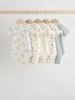Rompertjes En Hemdjes|Rompertjes En Hemdjes|Next Grijs met dinoprint - Set van 5 babyrompertjes met korte mouwen