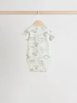 Rompertjes En Hemdjes|Rompertjes En Hemdjes|Next Grijs met dinoprint - Set van 5 babyrompertjes met korte mouwen