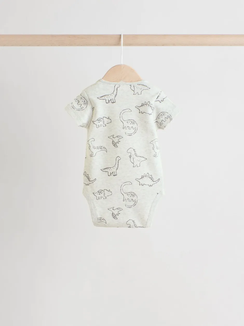 Rompertjes En Hemdjes|Rompertjes En Hemdjes|Next Grijs met dinoprint - Set van 5 babyrompertjes met korte mouwen