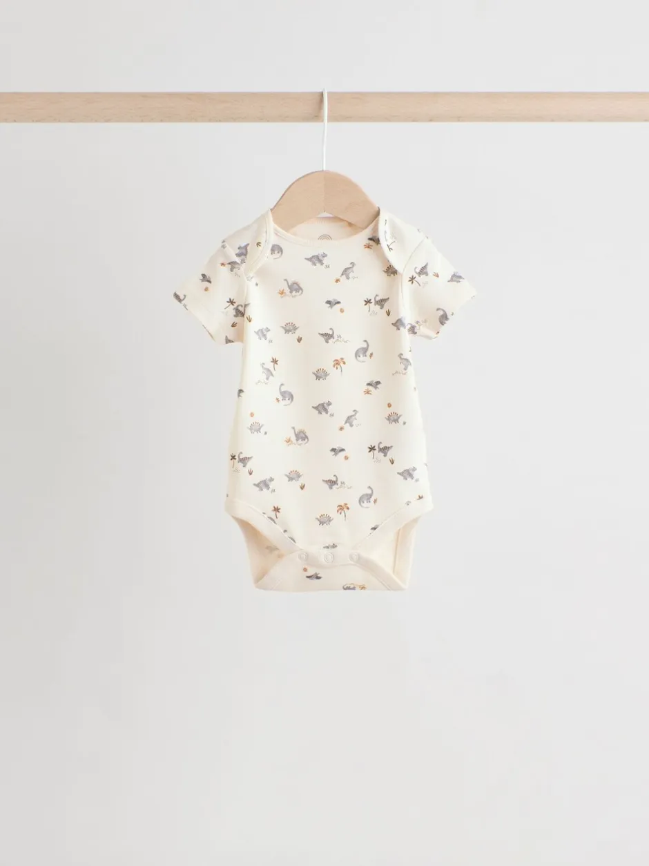 Rompertjes En Hemdjes|Rompertjes En Hemdjes|Next Grijs met dinoprint - Set van 5 babyrompertjes met korte mouwen