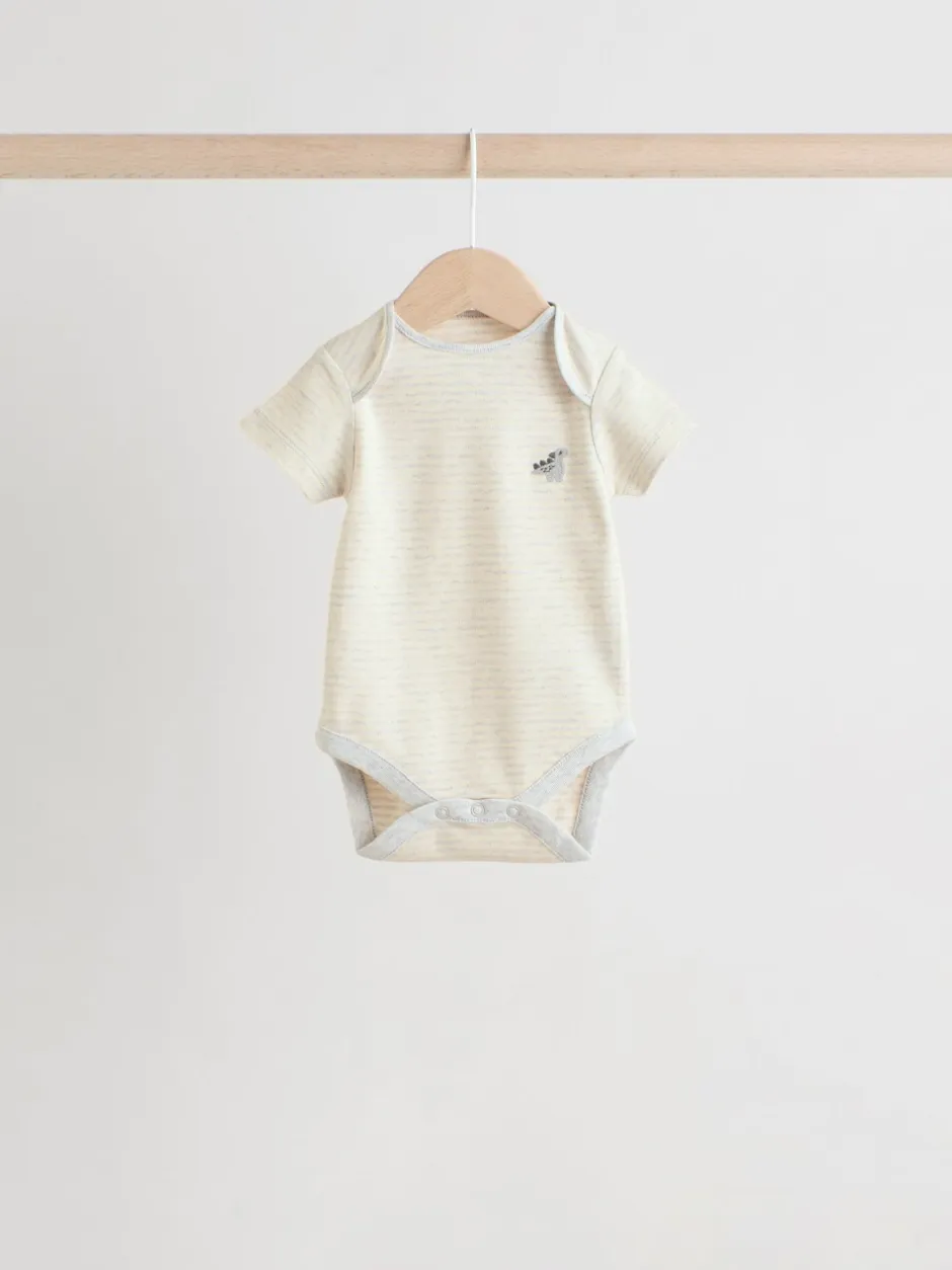 Rompertjes En Hemdjes|Rompertjes En Hemdjes|Next Grijs met dinoprint - Set van 5 babyrompertjes met korte mouwen