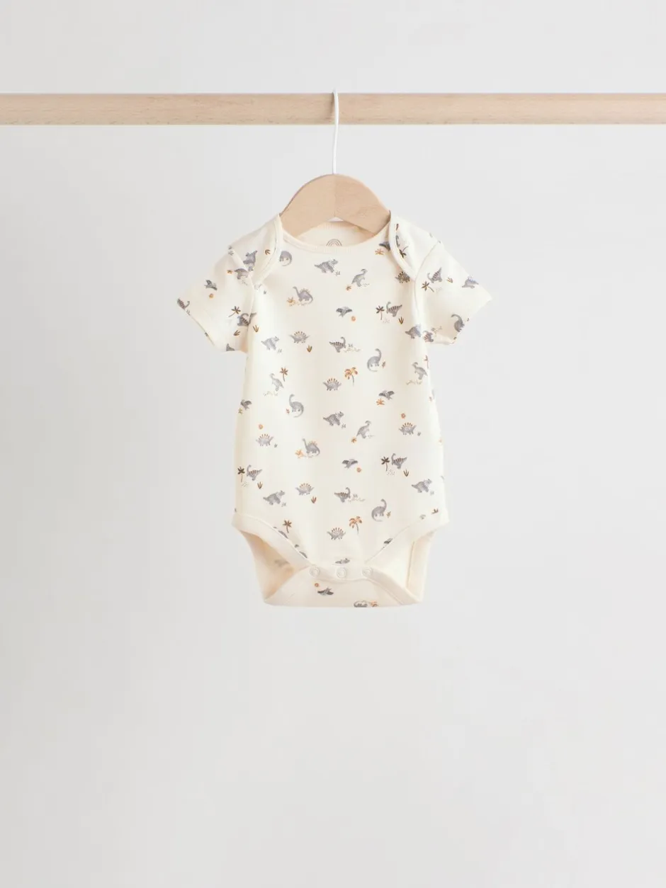 Rompertjes En Hemdjes|Rompertjes En Hemdjes|Next Grijs met dinoprint - Set van 5 babyrompertjes met korte mouwen