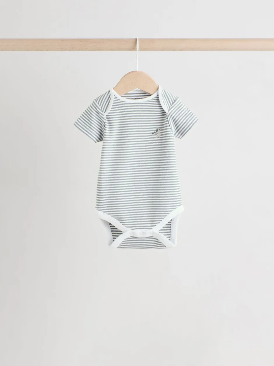 Rompertjes En Hemdjes|Rompertjes En Hemdjes|Next Grijs met dinoprint - Set van 5 babyrompertjes met korte mouwen