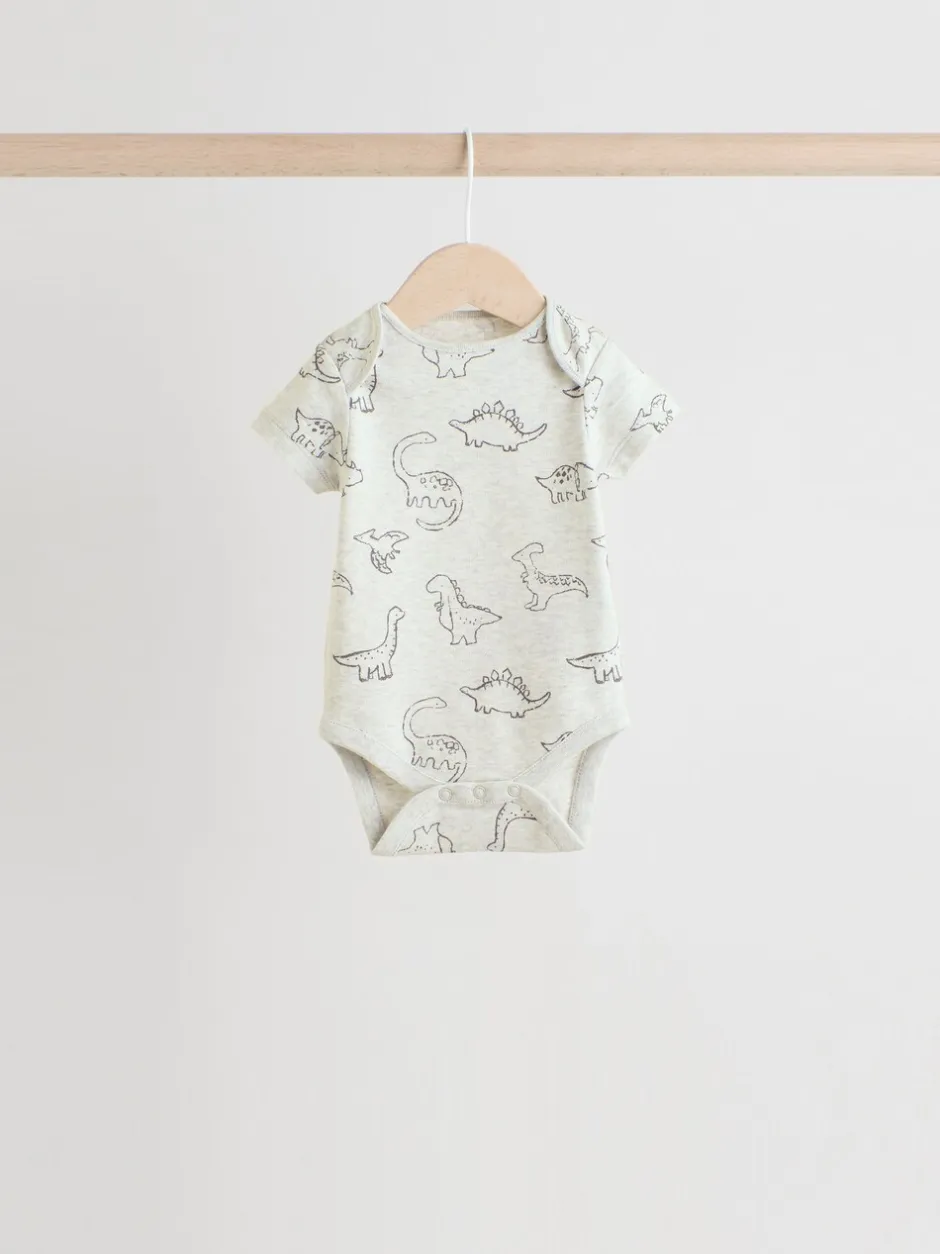 Rompertjes En Hemdjes|Rompertjes En Hemdjes|Next Grijs met dinoprint - Set van 5 babyrompertjes met korte mouwen