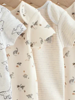 Rompertjes En Hemdjes|Rompertjes En Hemdjes|Next Grijs met dinoprint - Set van 5 babyrompertjes met korte mouwen
