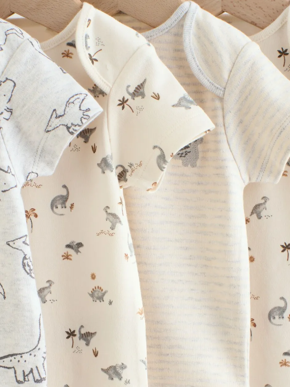 Rompertjes En Hemdjes|Rompertjes En Hemdjes|Next Grijs met dinoprint - Set van 5 babyrompertjes met korte mouwen