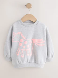 Truien En Breisels|Sweaters En Hoody´S|Next Grijs met eenhoornprint - Sweatshirt met ronde hals (3 mnd-7 jr)