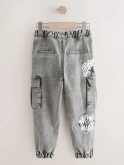 Jeans*Next - Cargo jeans met elastische taille (3-16 jr) Grijs met graffiti