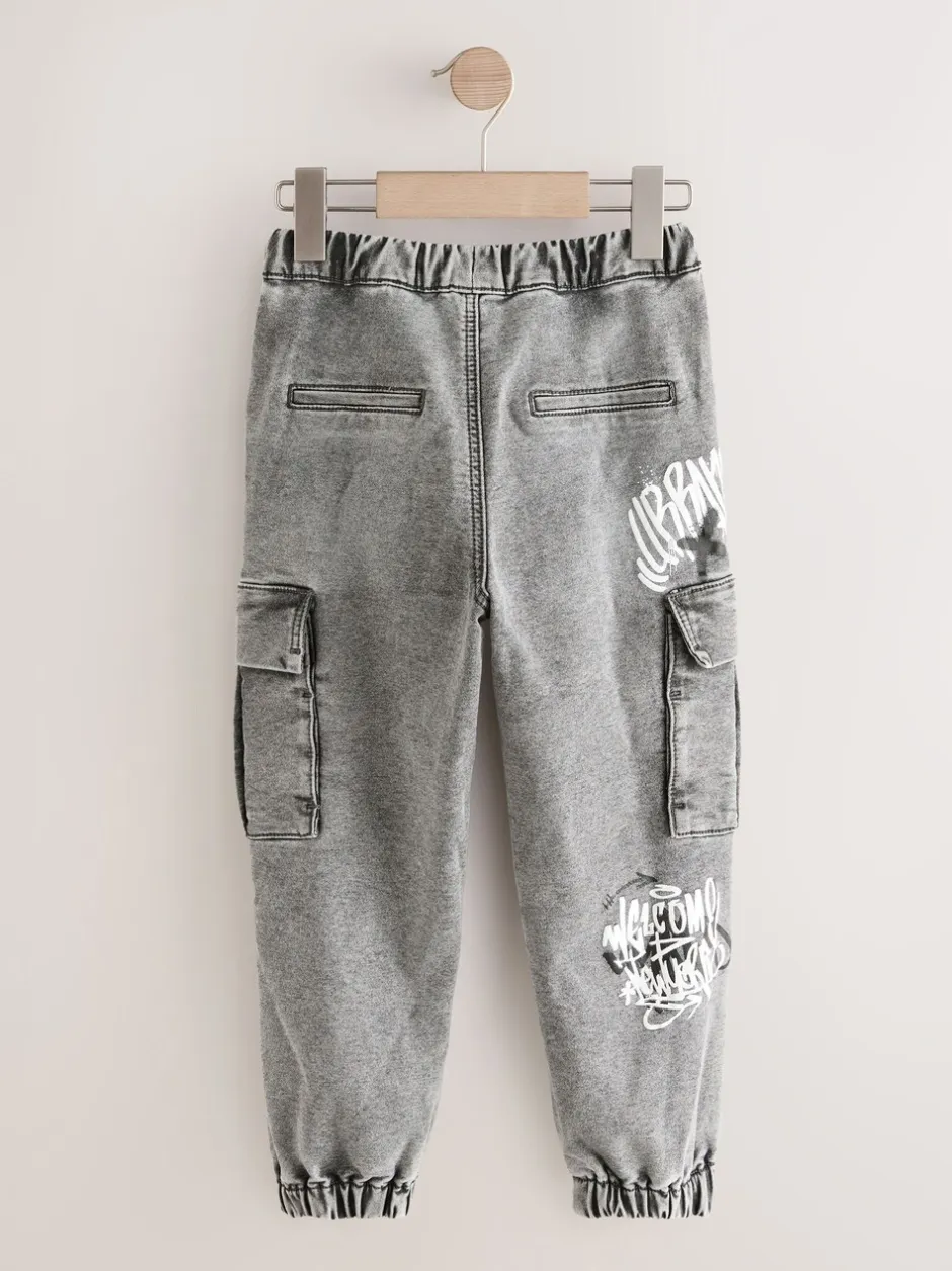 Jeans*Next - Cargo jeans met elastische taille (3-16 jr) Grijs met graffiti