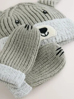 Mutsen, Handschoenen En Sjaals|Next - Hat & Mittens 2 Piece Set (3mths-6yrs) Grijs met hond