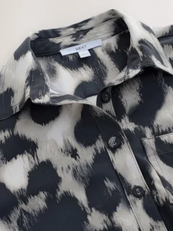 Jurken|Next - Mini Long Sleeve Tie Waist Shirt Dress Grijs met luipaardprint