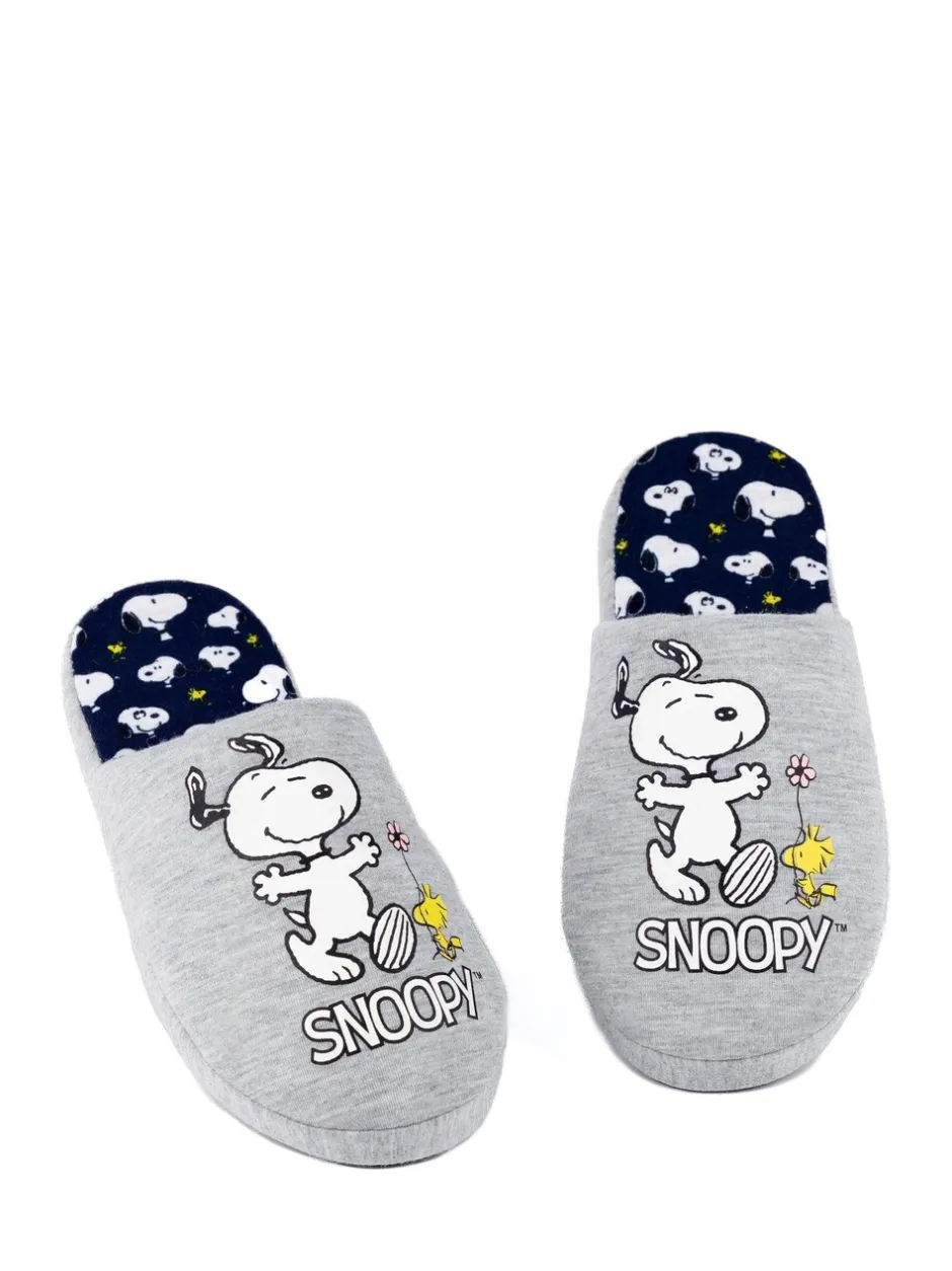 Pantoffels|Vanilla Underground Grijs met Snoopy - winterse pantoffelmuiltjes voor dames