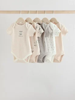 Rompertjes En Hemdjes|Rompertjes En Hemdjes*Next Grijs met zebraprint - Baby Bodysuits met Korte mouwen 100% katoen 5 verpakking