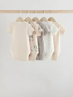 Rompertjes En Hemdjes|Rompertjes En Hemdjes*Next Grijs met zebraprint - Baby Bodysuits met Korte mouwen 100% katoen 5 verpakking