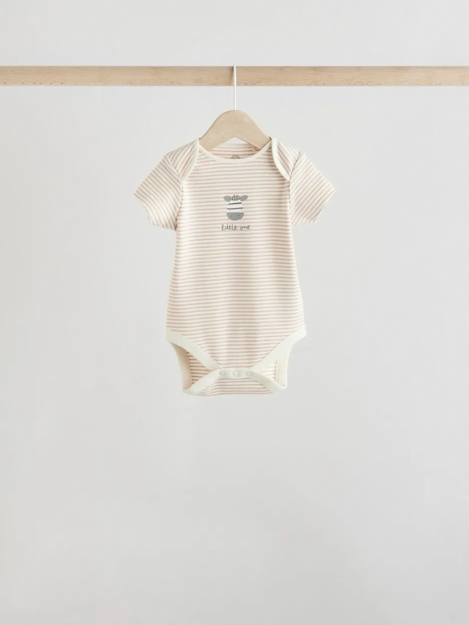 Rompertjes En Hemdjes|Rompertjes En Hemdjes*Next Grijs met zebraprint - Baby Bodysuits met Korte mouwen 100% katoen 5 verpakking