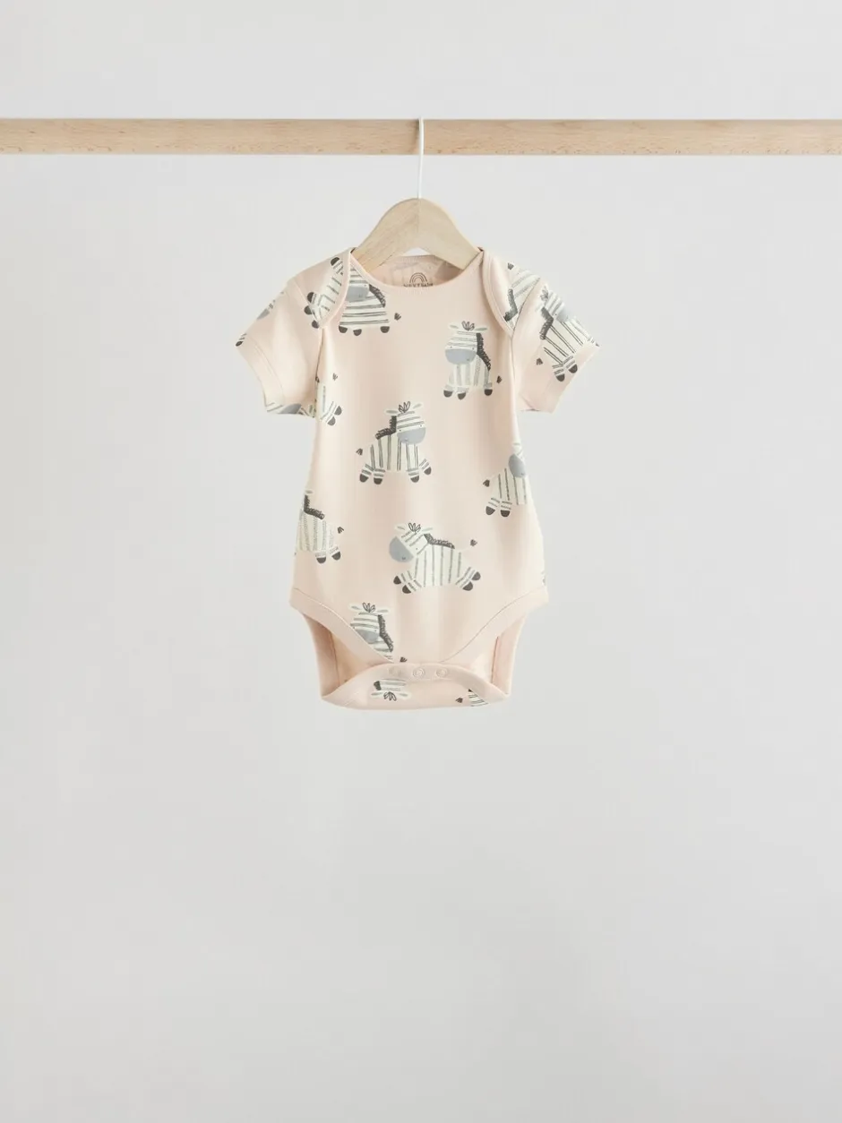 Rompertjes En Hemdjes|Rompertjes En Hemdjes*Next Grijs met zebraprint - Baby Bodysuits met Korte mouwen 100% katoen 5 verpakking