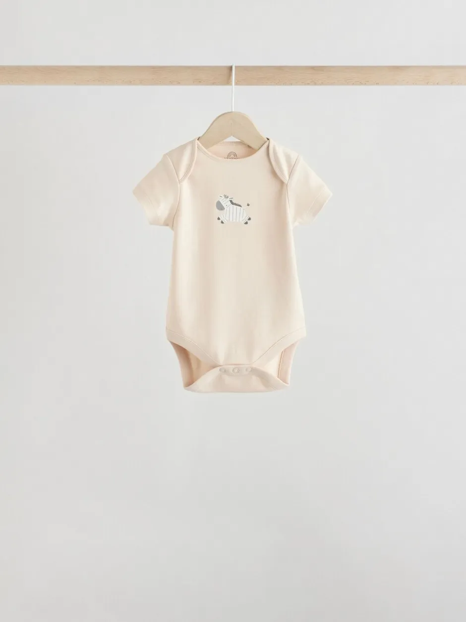 Rompertjes En Hemdjes|Rompertjes En Hemdjes*Next Grijs met zebraprint - Baby Bodysuits met Korte mouwen 100% katoen 5 verpakking