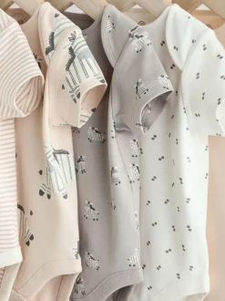 Rompertjes En Hemdjes|Rompertjes En Hemdjes*Next Grijs met zebraprint - Baby Bodysuits met Korte mouwen 100% katoen 5 verpakking