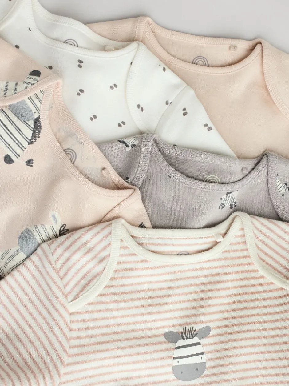Rompertjes En Hemdjes|Rompertjes En Hemdjes*Next Grijs met zebraprint - Baby Bodysuits met Korte mouwen 100% katoen 5 verpakking