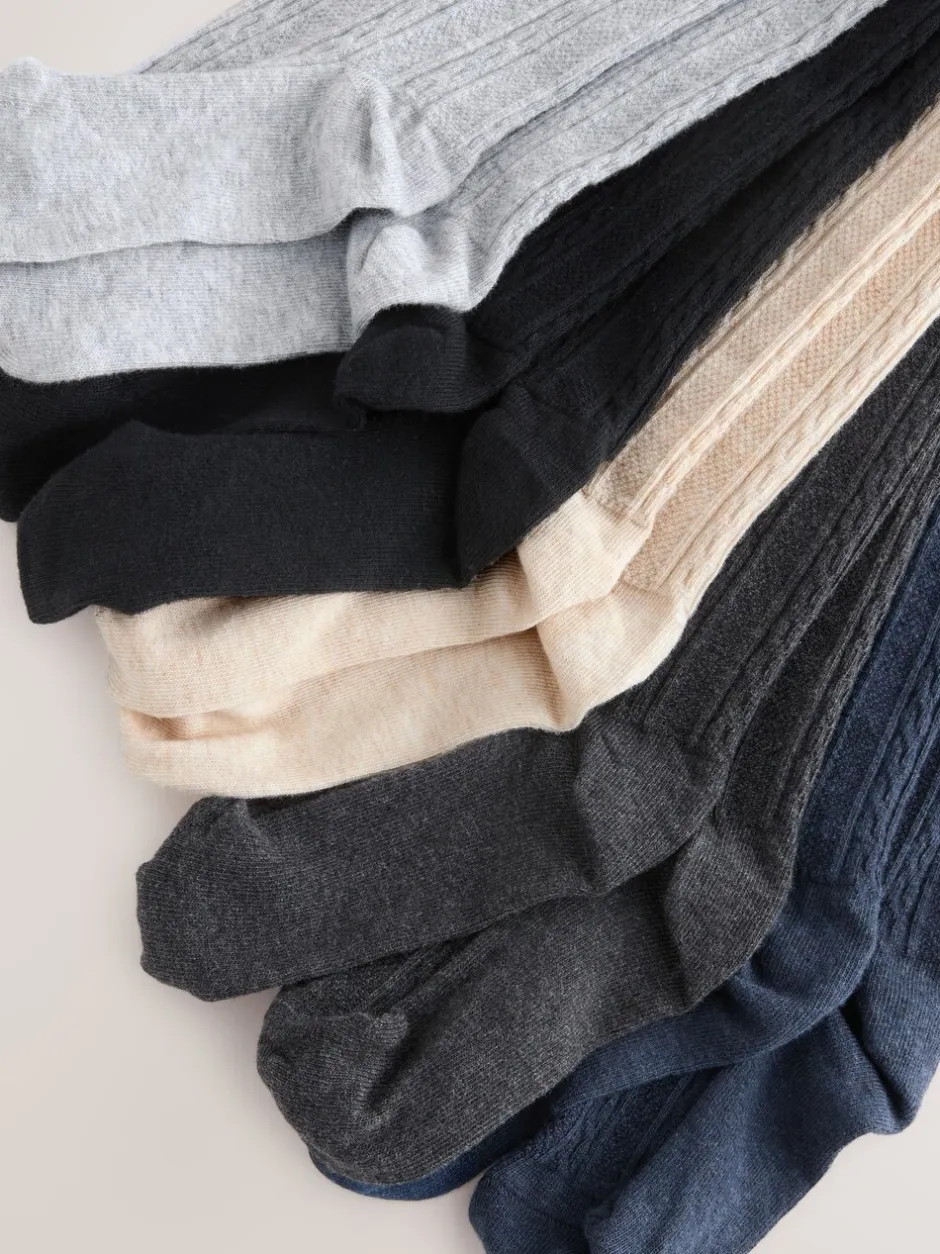 Sokken En Panty's|Sokken En Panty's*Next - Verpakking van 5 kabelmaillots met hoog katoengehalte Grijs Zwart Beigegrijs en Marine-Blauw