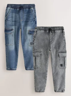 Jeans*Next Grijs/blauw - Cargobroeken met elastische taille 2 pak (3-16jaar)