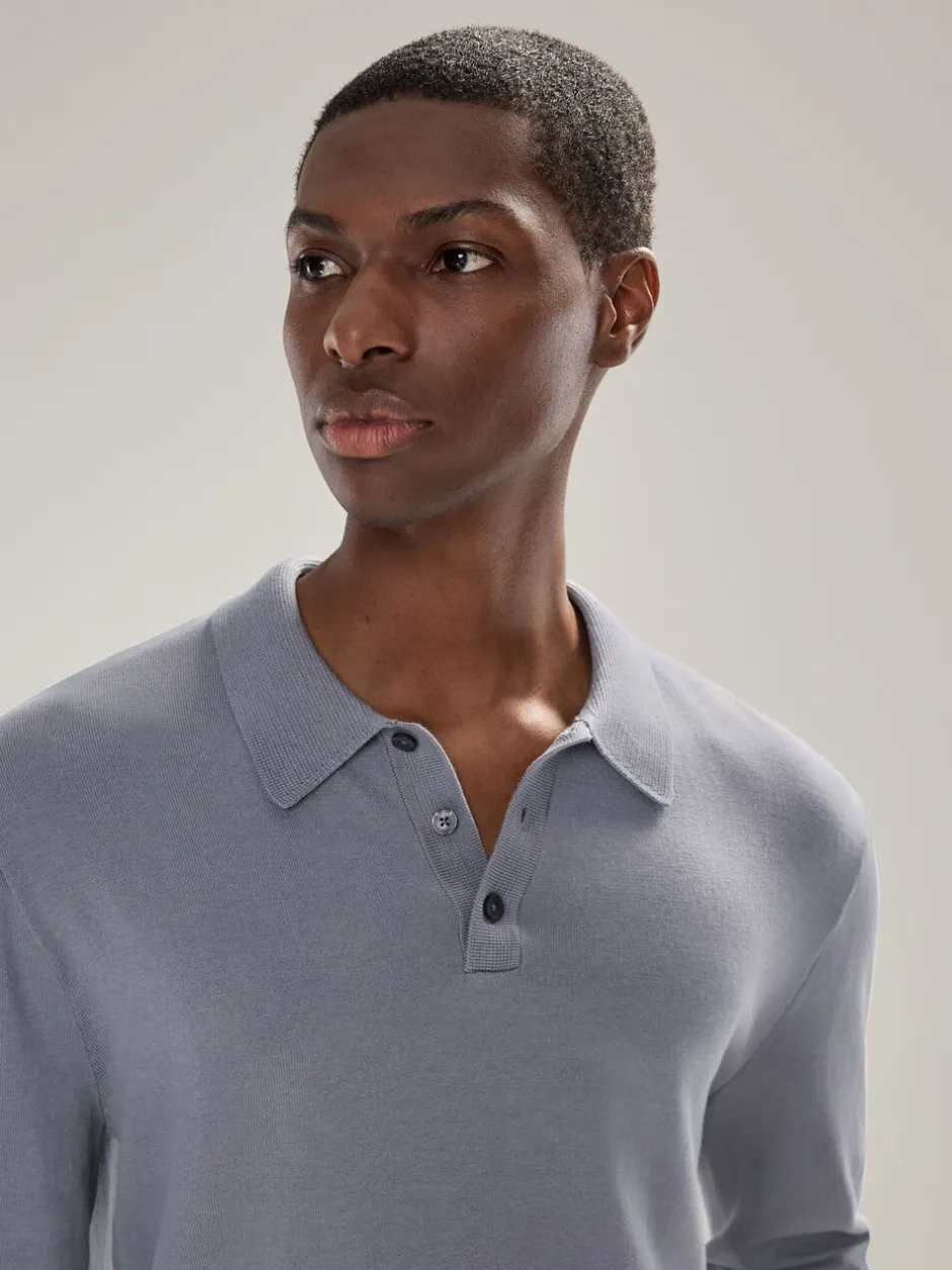 Gebreide Kleding|Poloshirts|Next Grijsblauw - Normale Pasvorm - Katoenrijk gebreid poloshirt met lange mouwen