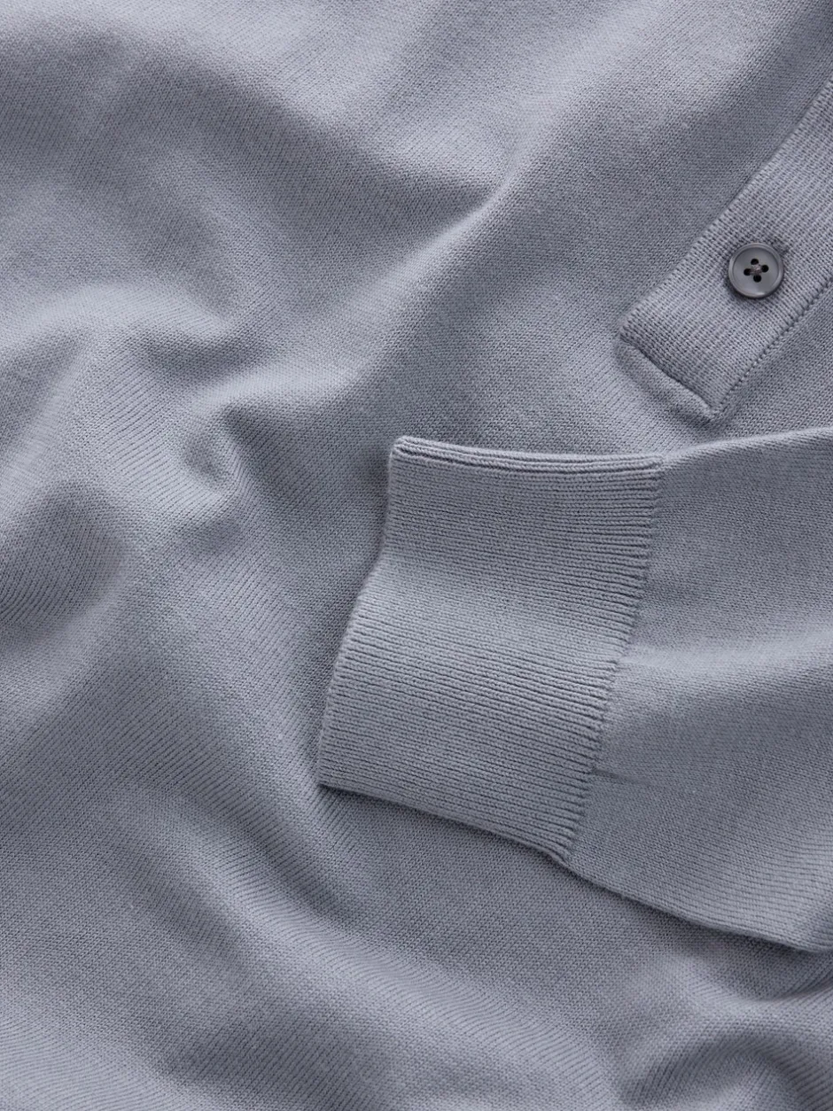 Gebreide Kleding|Poloshirts|Next Grijsblauw - Normale Pasvorm - Katoenrijk gebreid poloshirt met lange mouwen