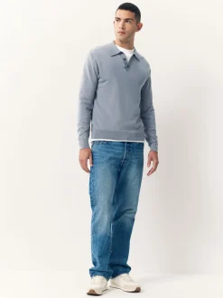 Poloshirts*Next - Slim Fit - Katoenrijk gebreid poloshirt met lange mouwen Grijsblauw