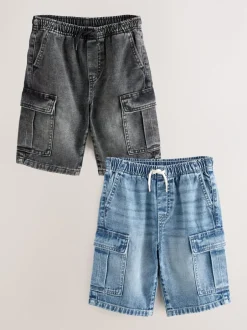 Shorts|Next Grijs/Blauw - Verpakking van 2 cargoshorts van 100% katoenen denim (3-16jr)