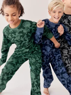 Pyjama's|Nachtkleding En Pyjama's|Next Grijs/blauw/groen camouflage - Verpakking van 3 pyjama's met lange mouwen (3-16 jr)