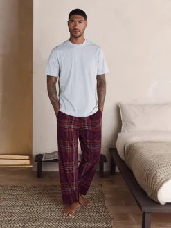 Pyjama's|Loungewear|Next - Motionflex Behaaglijke Pyjama Set met Korte Mouwen Grijs/bordeauxrood geruit