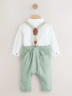 Sets En Combisets|Gelegenheidskleding|Next Grijs-groen - 3 -delige babyset van overhemd, broek en bretels (0mnd-2jr)