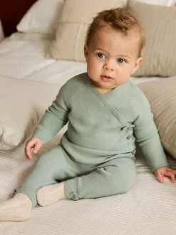 Sets En Outfits|Gebreide Kleding*Next - 2 -delige babyset met gebreide wikkelstrui en legging (0mnd-2jr) Grijs-groen