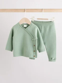 Sets En Outfits|Gebreide Kleding*Next - 2 -delige babyset met gebreide wikkelstrui en legging (0mnd-2jr) Grijs-groen