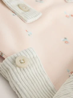 Tuinbroeken*Next - Baby Print Bodysuit met Lange mouwen en Corduroy bretelbroeken Set 2 Pieces (0mnd -2jr) Grijs-groen