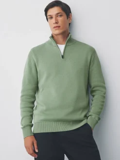 Gebreide Kleding*Next Grijs-groen - Effen - Regular fit 100% katoenen premium trui met korte rits