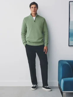 Gebreide Kleding*Next Grijs-groen - Effen - Regular fit 100% katoenen premium trui met korte rits