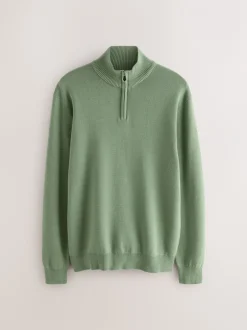 Gebreide Kleding*Next Grijs-groen - Effen - Regular fit 100% katoenen premium trui met korte rits
