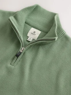 Gebreide Kleding*Next Grijs-groen - Effen - Regular fit 100% katoenen premium trui met korte rits